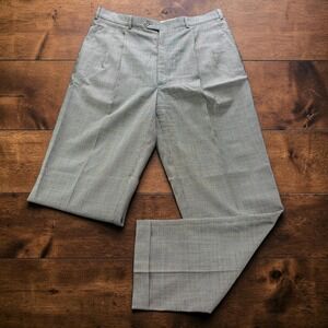 Vintage USA JB Britches Mens W38xL33 Wool Pleated Houndstooth Dress Pants Grey